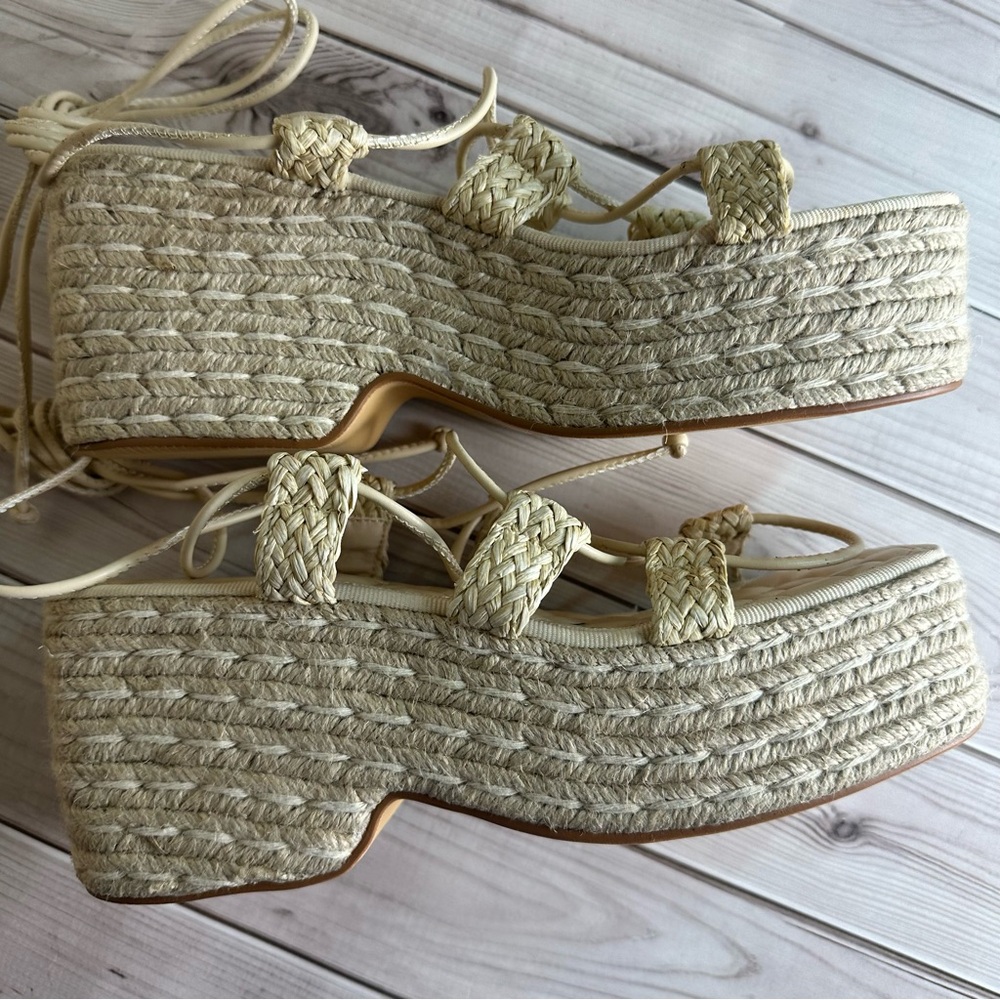Cream Espadrille Platform Sandals with Adjustable Straps